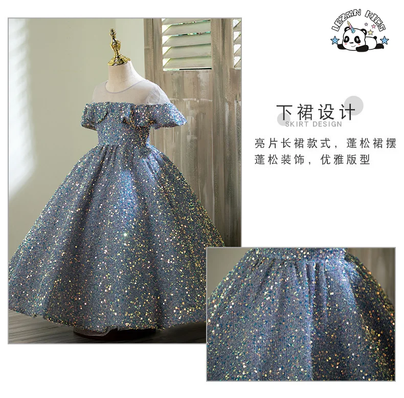 LEZONKIDS - Custom High-end Girls Tweed Dress Temperament  Formal Wear Sequined Kids Evening Dress